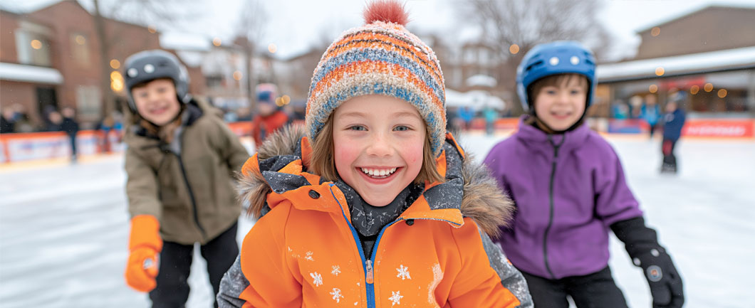 Kids outside skating and having fun in the fresh air.